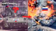 One against Russian troops! Ukrainian tank stops column. These are real tank duel footage