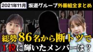 【坂道ファン必見】2021年11月外番組(地上波テレビ)個人出演数ランキング！【乃木坂46 櫻坂46 日向坂46】【山下美月 与田祐希】